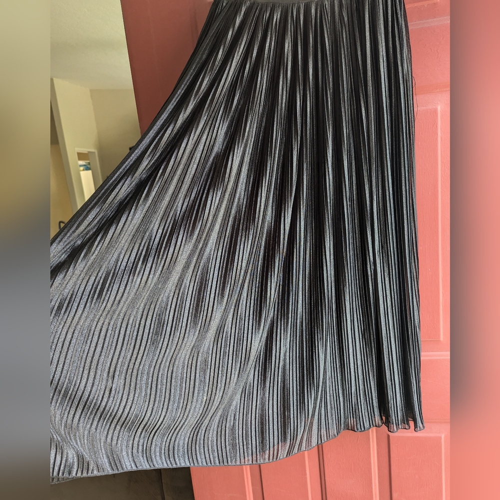 Black Sparkly Long Double Zero Pleated Skirt Size Medium With Short Lined Skirt - Picture 2 of 10